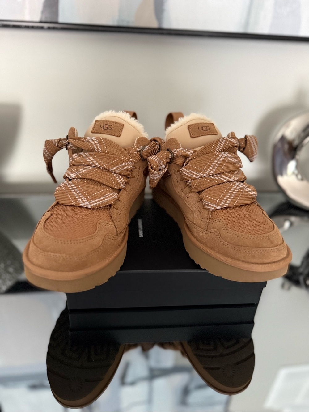 UGG Lowmel Suede Shearling-Lined Sneakers - Picture 3 of 8